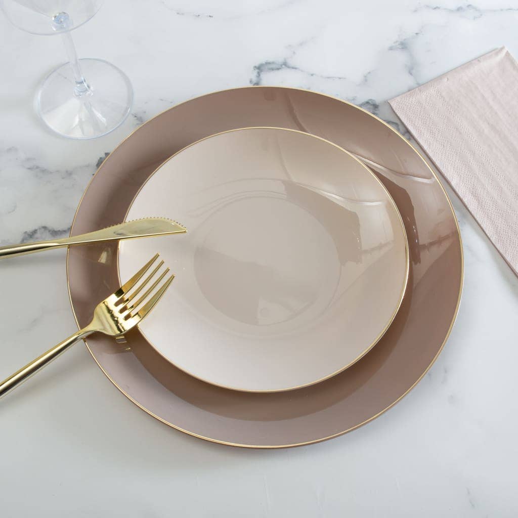 Luxe Party - Wholesale Disposable Plate - Round Taupe • Gold Plastic Plates | 10 Pack3