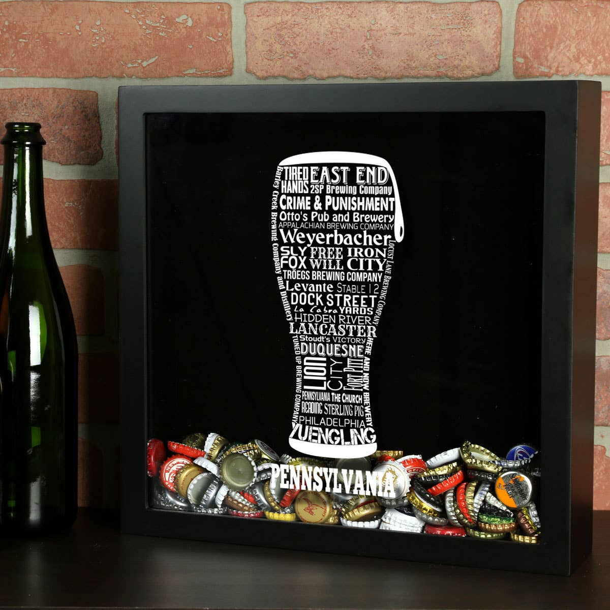 Torched Products - Vendita all'ingrosso Decorazione da parete 3D - State Beer Cap Shadow Box, nero, tipografia della birra artigianale78