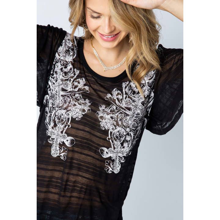 FLUTTER SLEEVE TOP WITH PRINTS AND STONES for wholesale by VOCAL