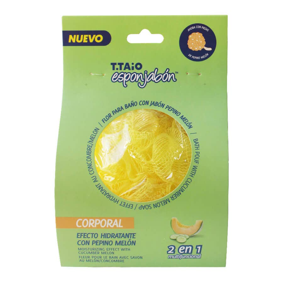 ESPONJABON - Vendita all'ingrosso Spugne da bagno morbide e a rete - Pouf da bagno Esponjabon + Sapone Cetriolo Melone, Effetto Idratante1