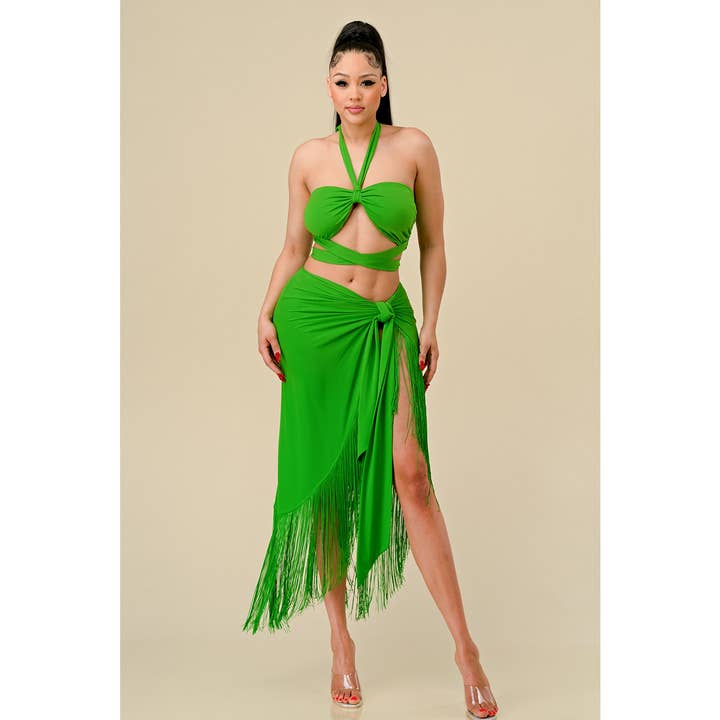 Resort-Set aus Top und Rock mit Fransen für den Großhandel von Miss 8