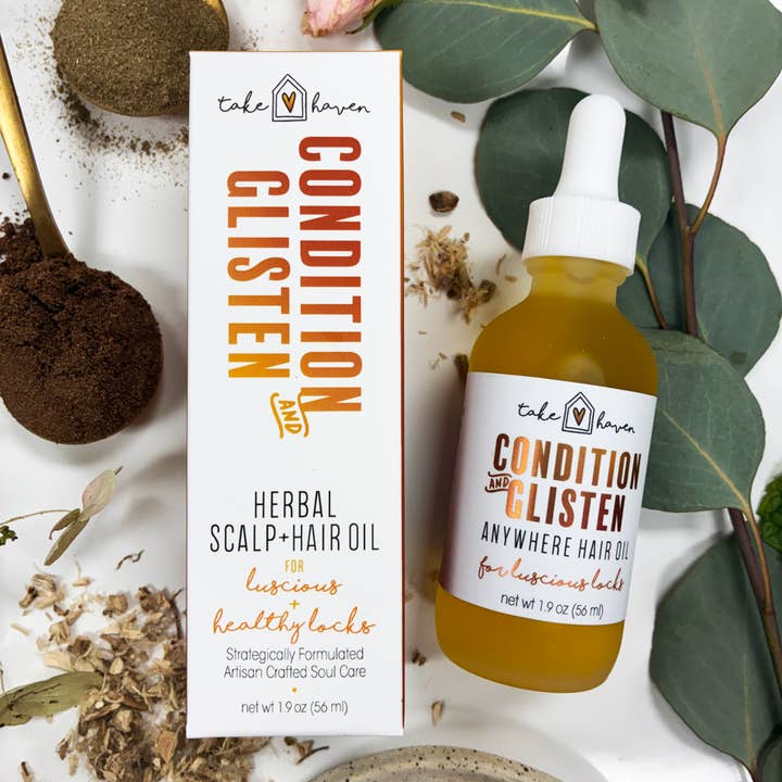 Huile capillaire à base de plantes : Condition & Glisten 1,9 oz pour la vente par Take Haven