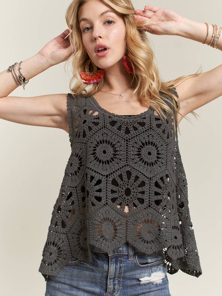 ADORA LA - Wholesale Knit Top - Women's - CET3162 - CASUAL CROCHET TANK TOP