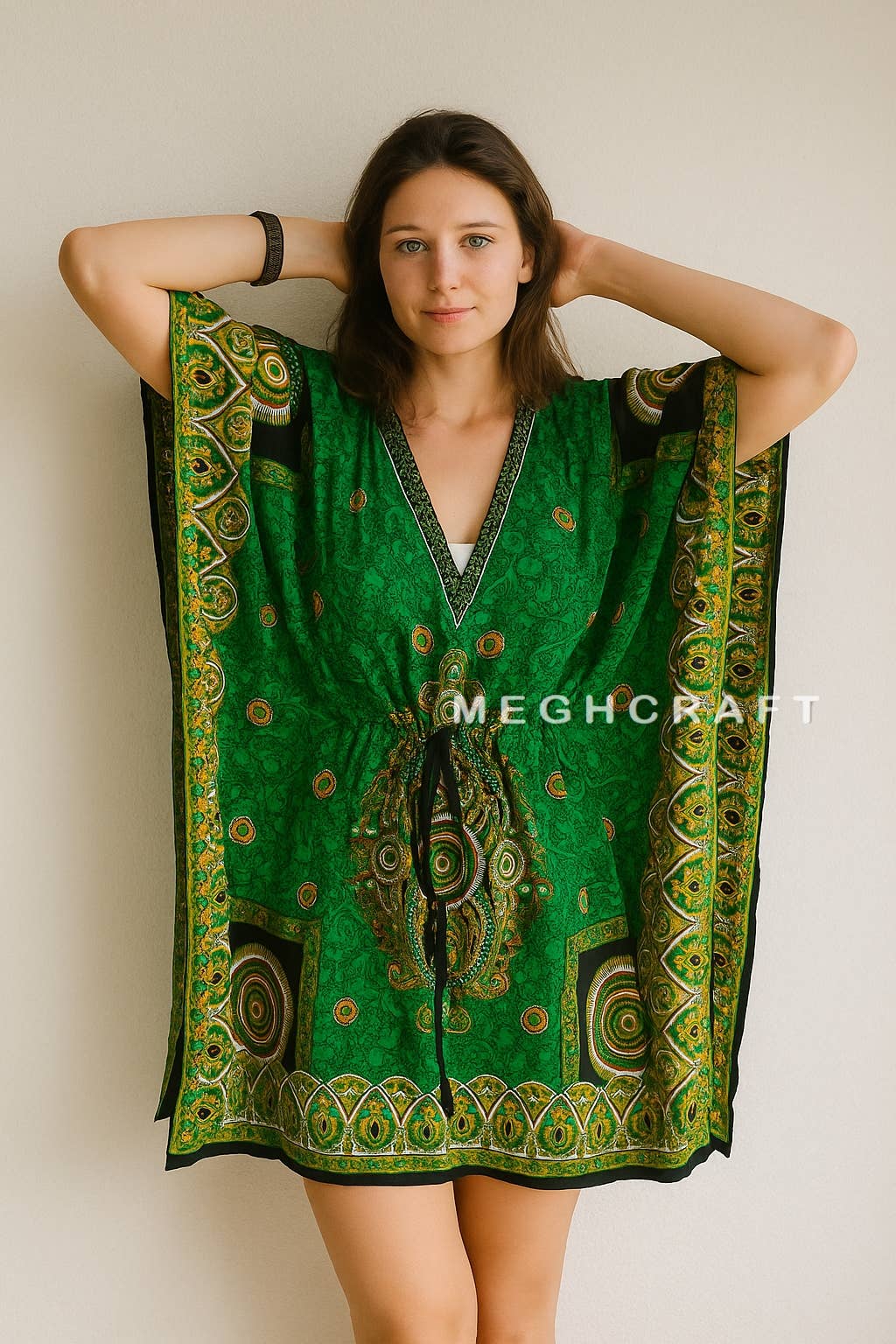 Meghcraft - Wholesale Kaftan - Women's - Assorted Vintage Recycled Silk Kaftan Mini Dress Top Poncho0
