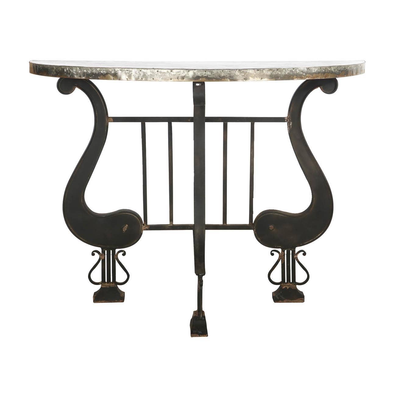 A&B Home Group Inc. - Wholesale Patio Table - 40x20x30" Indoor/Outdoor Demilune Console - Silver/Black1