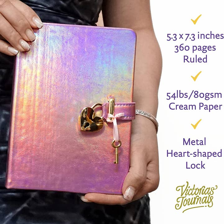 Victoria's Journals - Wholesale Journal/Diary - Kids - Heart Lock Journal for Girls with Key (Metallic Lilac)