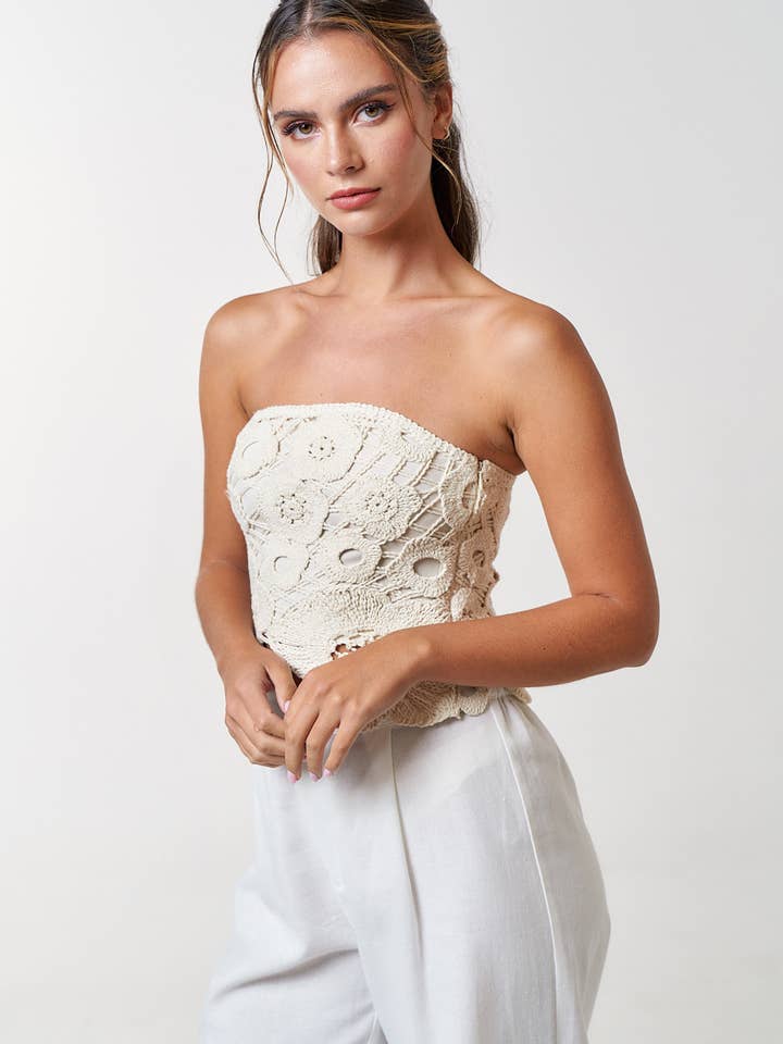 NATURAL IBT30310 CROCHET FLYAWAY TUBE TOP for wholesale on Faire