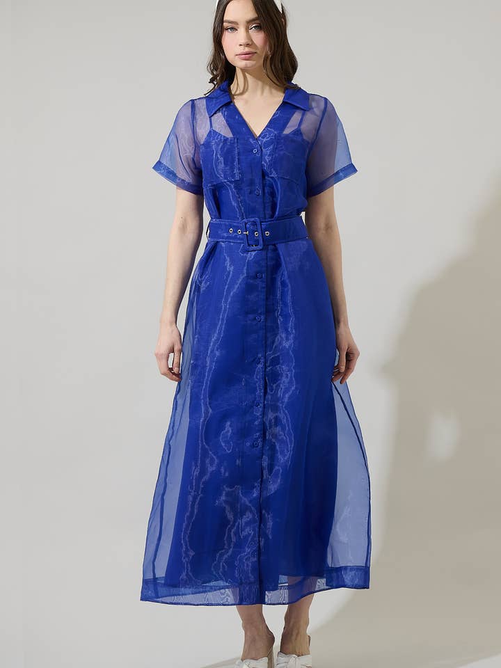 Vestido Comprido com Botões de Organza Emerie por atacado de Sugarlips