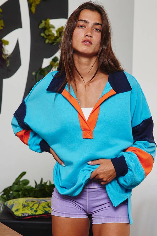 BUCKETLIST INC - Wholesale Tunic - Women's - T2004E French Terry Color-block Collared Loose Fit Top21