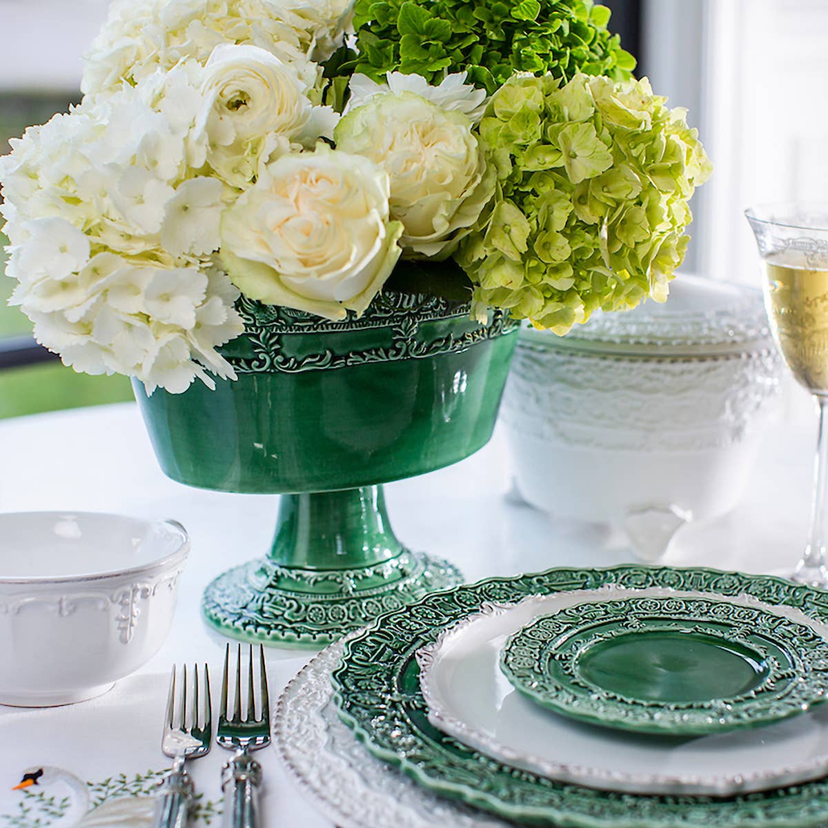 Arte Italica & Crown Linen Designs - Venta al por mayor Plato grande - Plato de cena renacentista italiano verde7