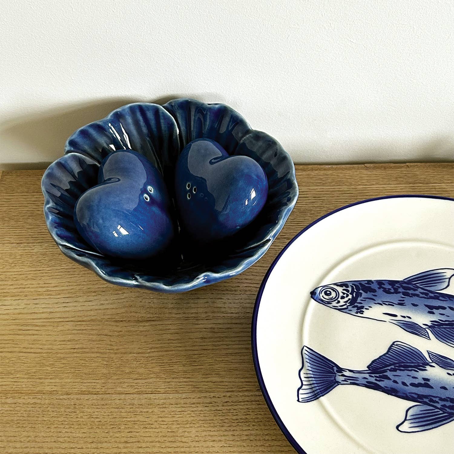 Opjet Paris - Venta al por mayor Juegos de salero y pimentero - Juego de sal y pimienta corazón azul L7 P6,5 H2cm6