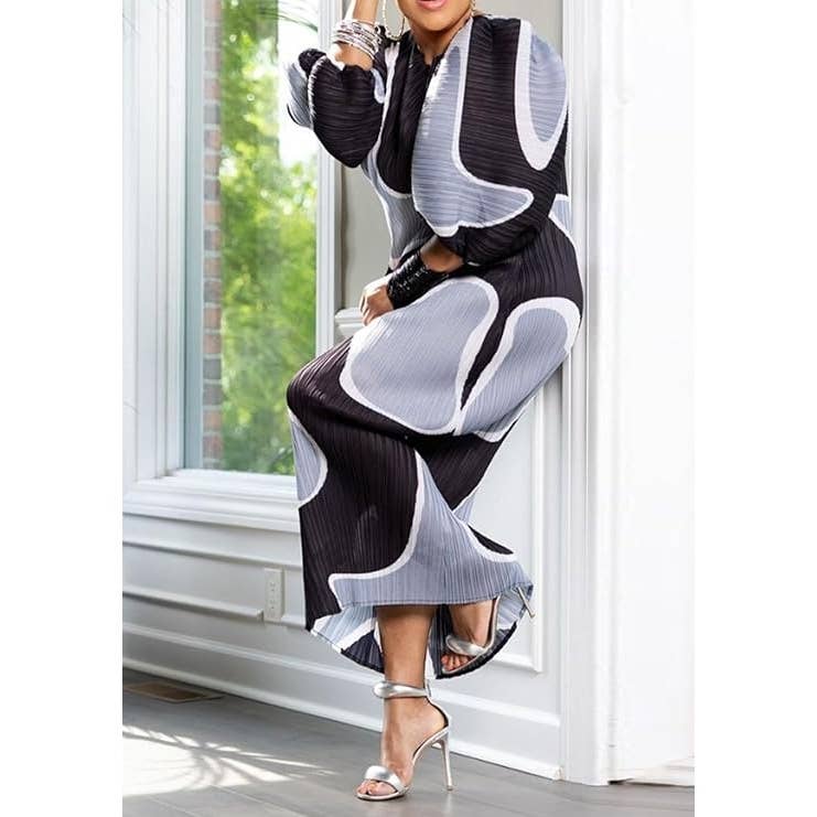 DORCAS – Großhandel Kleid – Damen – Buntes Maxikleid mit Puffärmeln und Faltenrock5