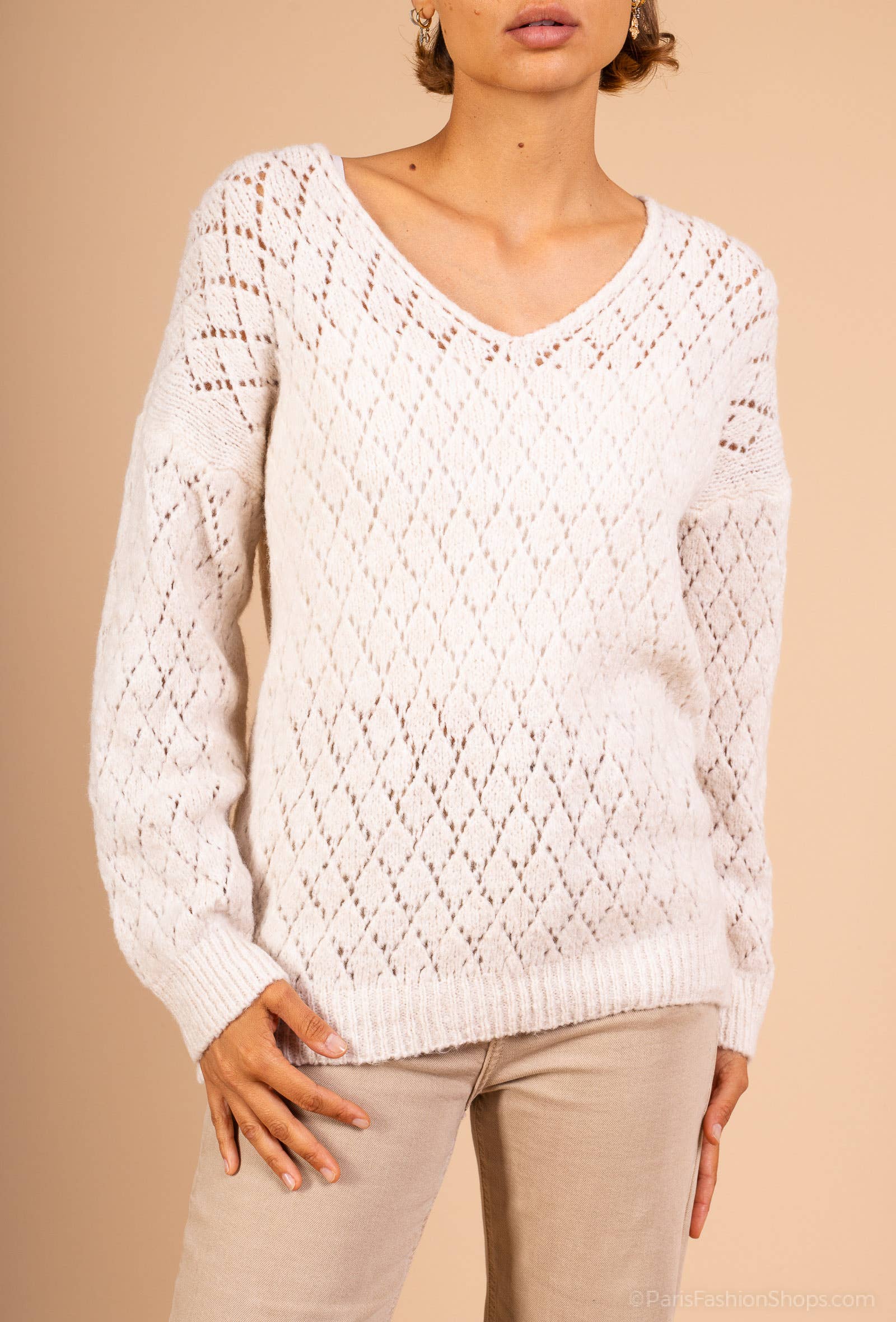 Pépouz' Paris - Vente Pull en maille – femme - Pull en mohair ajourée motif losange PP25052