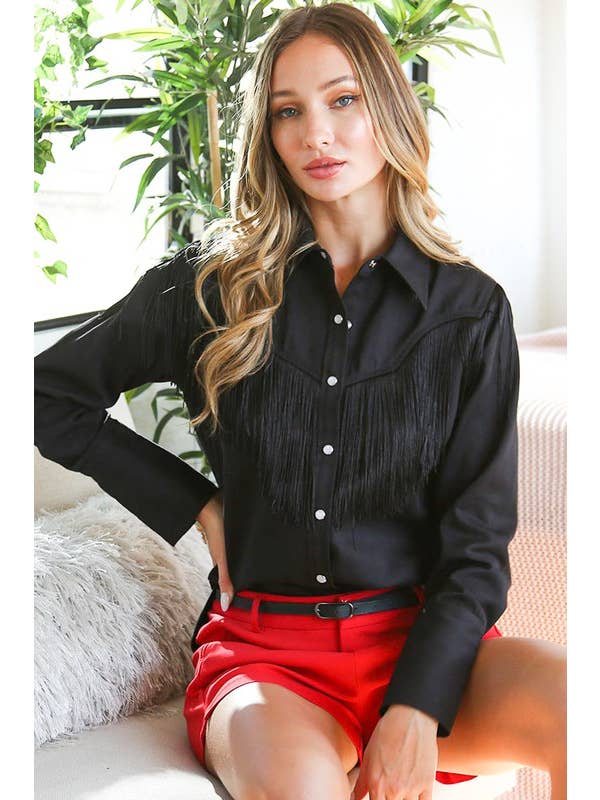 Vine & Love – Großhandel Hemd mit Button-down-Kragen – Damen – Fransen-Langarm-Snap-Westernhemd VT606248