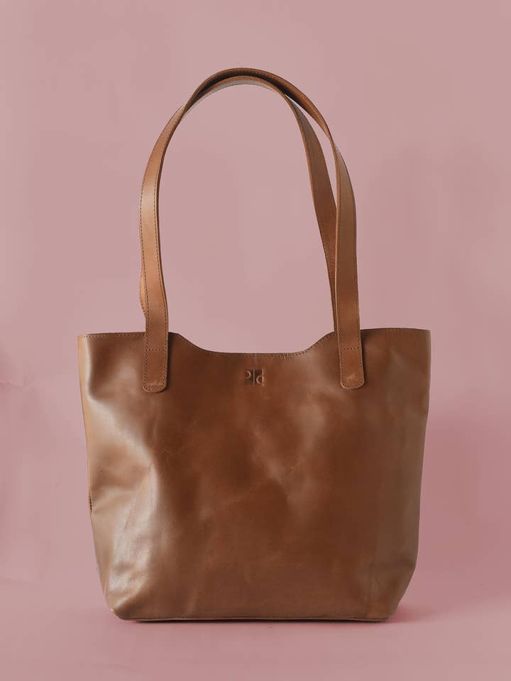 CUSTOM BRANDING | Large Leather Wave Shoulder Bag | Brown for wholesale by Purse & Clutch
