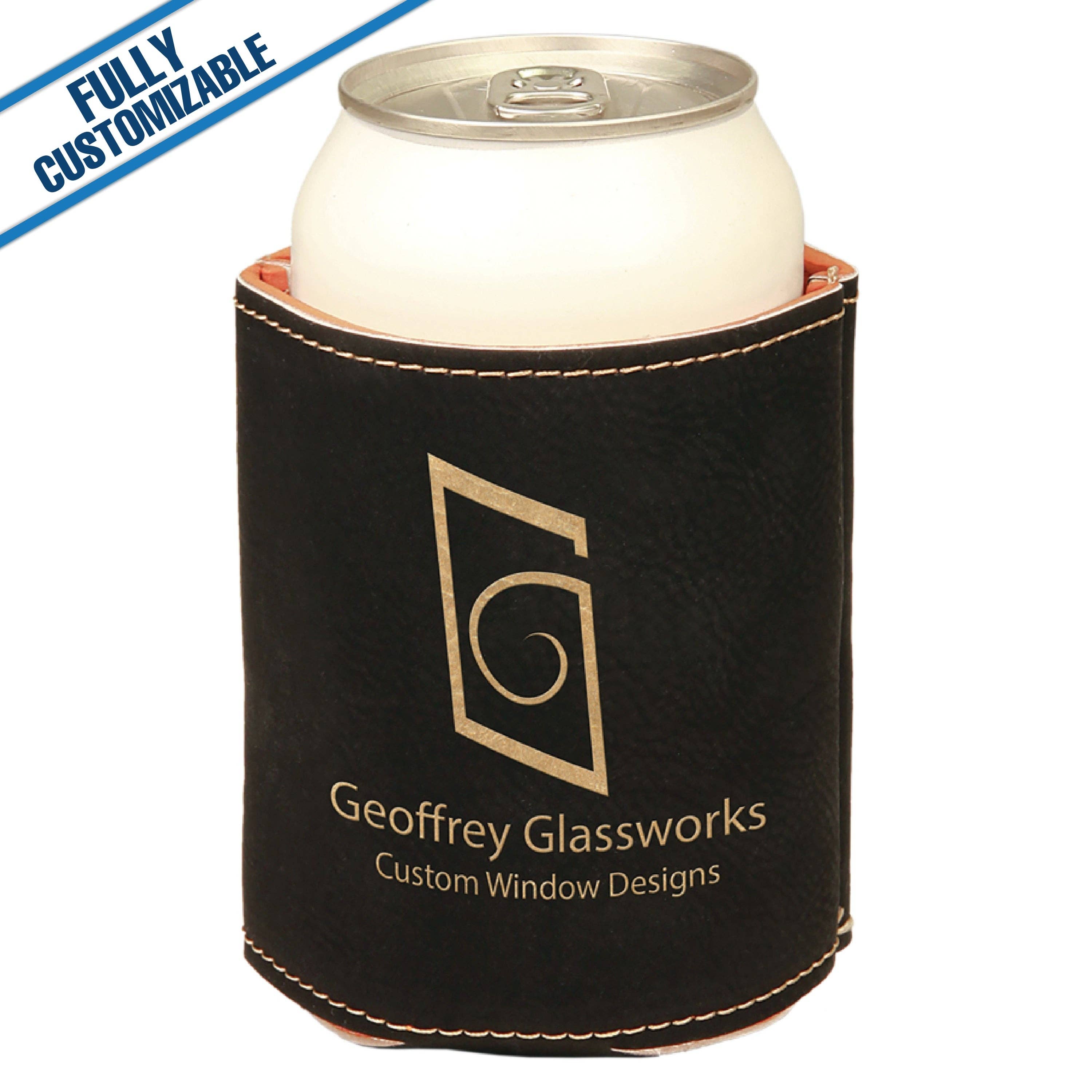 GiftWorksPlus - Vente Housses de boisson - 12 oz. Porte-boisson en similicuir gravé personnalisable0
