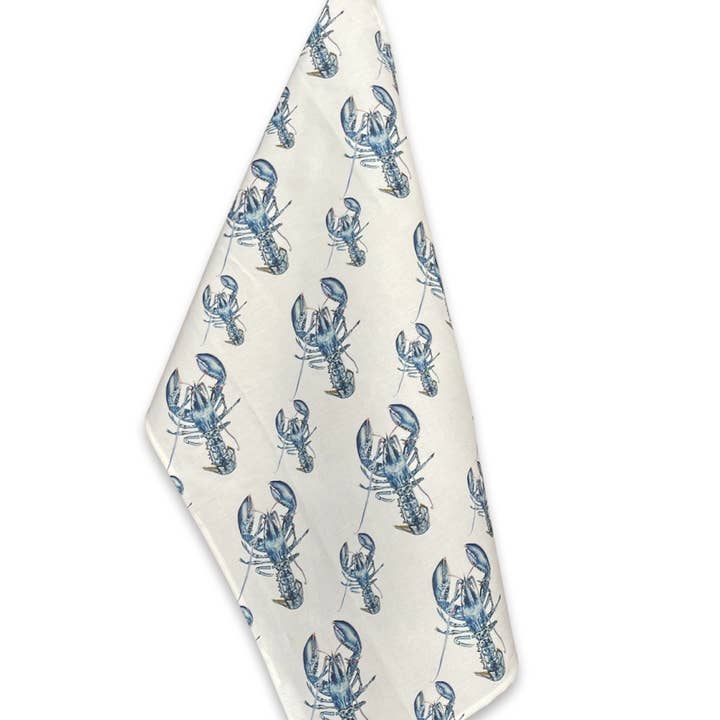 Kökshandduk - Hummerupprepning på vit linnebomull för wholesale av Goose and Willow