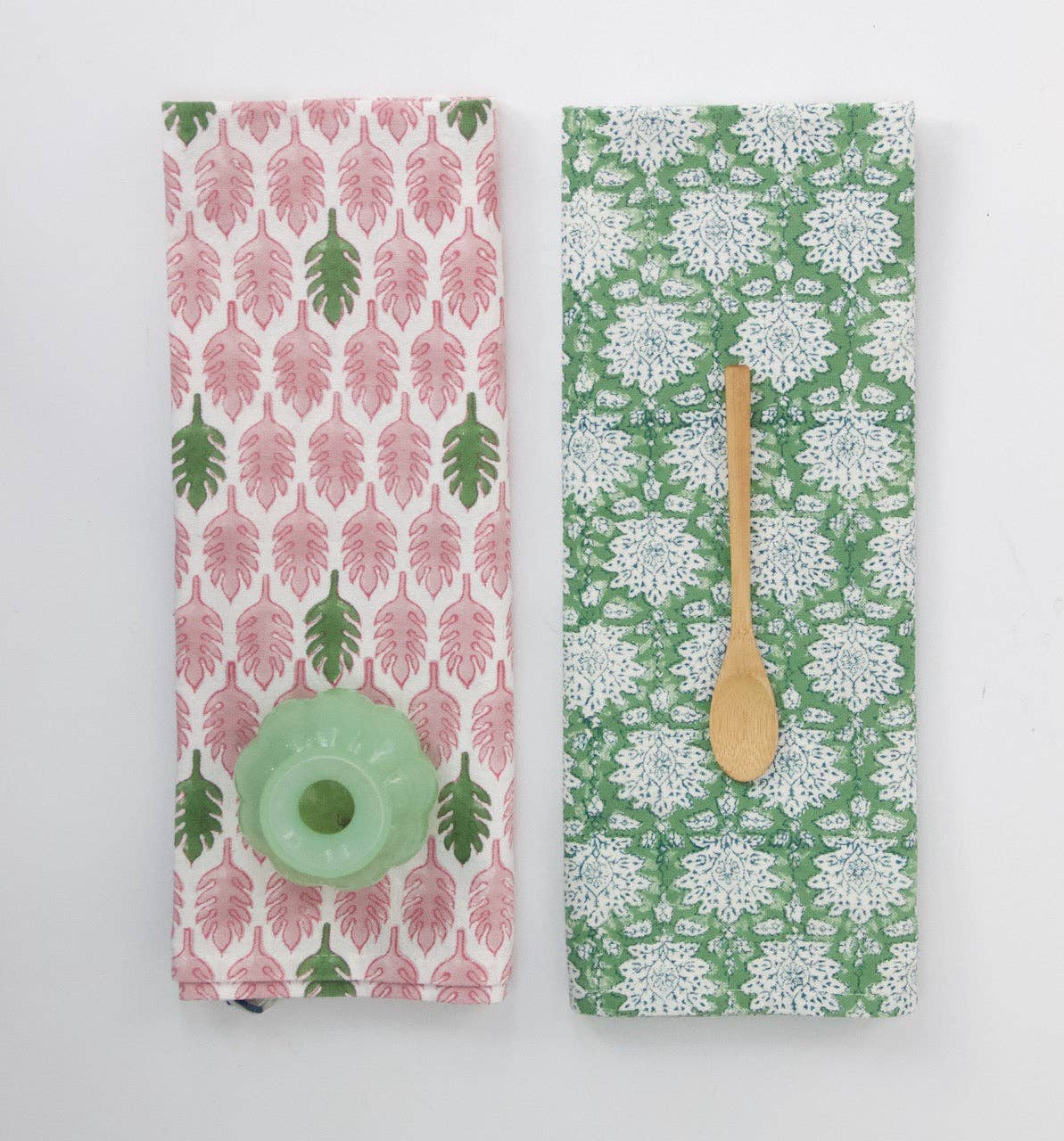 Rozablue - Wholesale Tea Towel - Handblockprinted Dishcloth | Curry Leaves Roza1