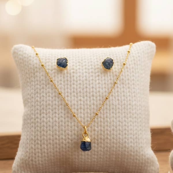 Handmade Sapphire Set in its Natural form Gold Plated for wholesale by Aromatik Australia