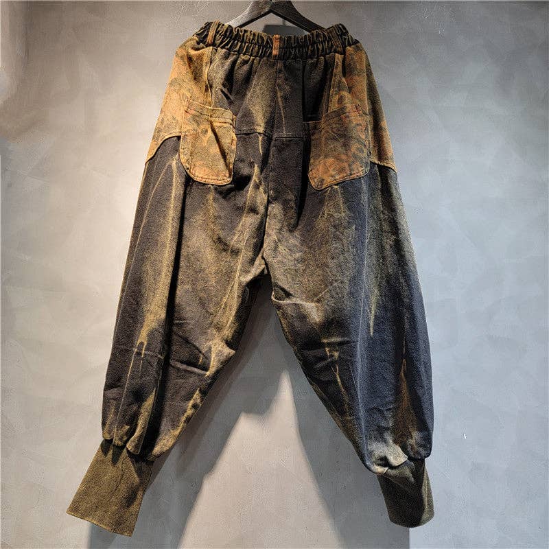 Sanyao Fashion – wholesale Set med topp och byxa – Dam – M229 Kantig Lappverk Denimväst med Huva & Harembyxor Set5