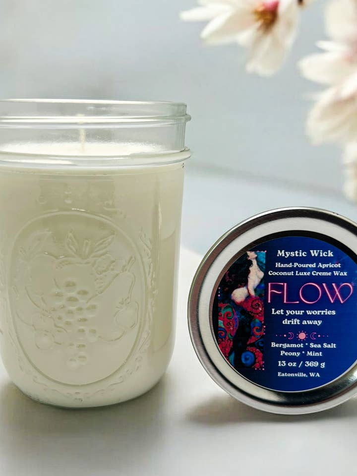 Bergamote et sel de mer - (Flow) Cire d'abricot/noix de coco - Bougie en pot Mason 13 oz pour la vente par Mystic Wick LLC