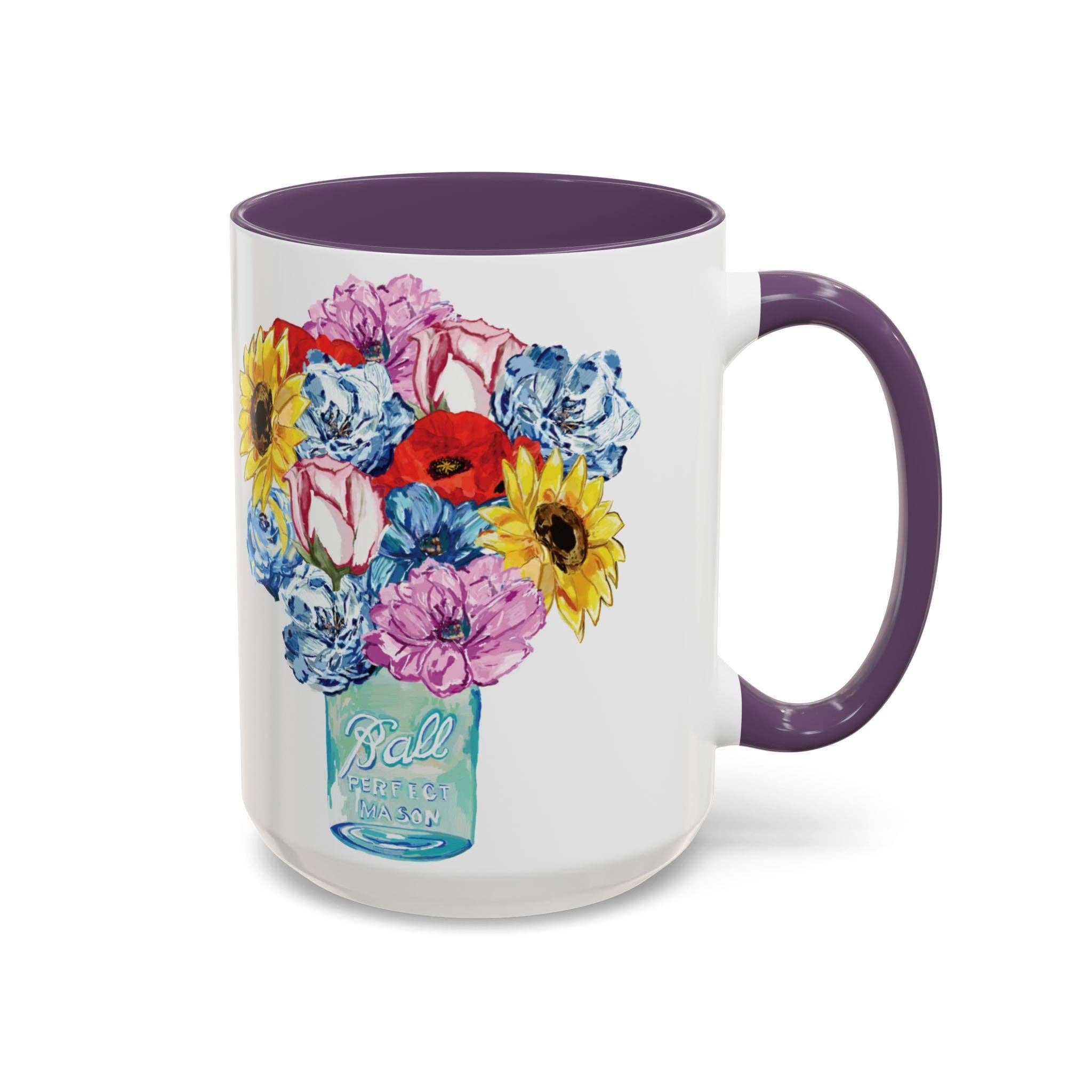 Blue Cava - Wholesale Coffee Mug - Spring Floral Mason Jar Two Tone Ceramic Mug - 11 oz & 15 oz38