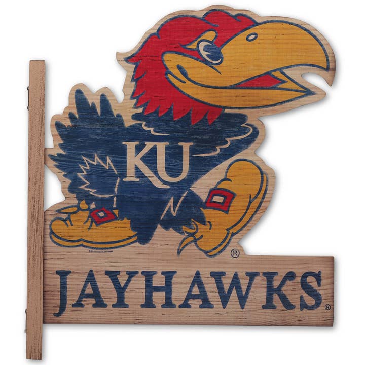 University of Kansas Jayhawks Flanged Wood Wall Decor for wholesale by Open Road Brands, LLC