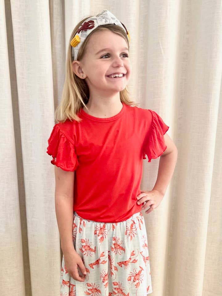 Red Ruffle Cap Sleeve T-shirt for wholesale by Sweet Bay Clothing