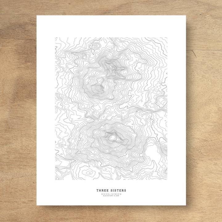 Three Sisters Topographic Map Art Poster Print for wholesale by Topographia Design
