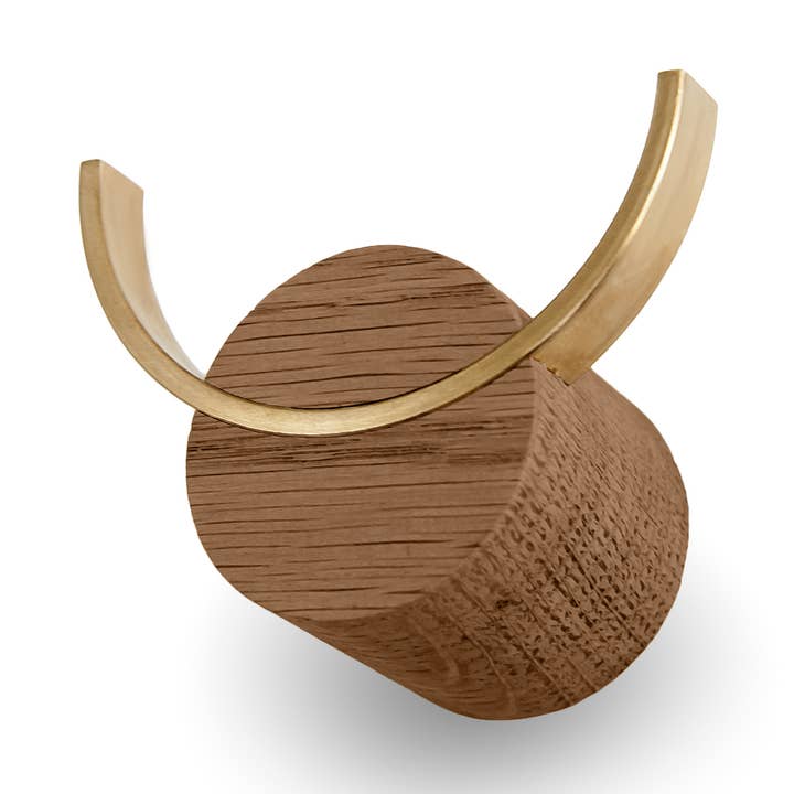 Patère murale bois CERF - Noyer et laiton, 2 tailles pour la vente par NAMUOS