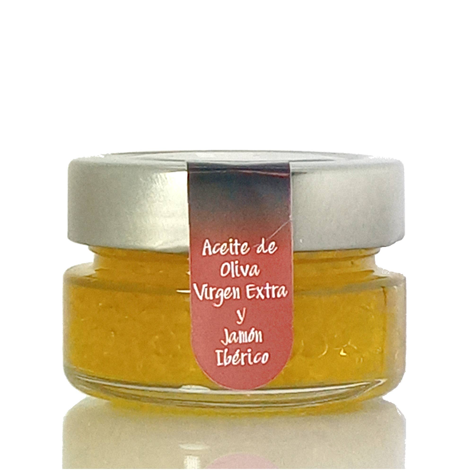 ESENCIA ANDALUSI GOURMET - Vente Huile d'olive - Huile d'olive extra vierge et perles de jambon ibérique 50 gr0