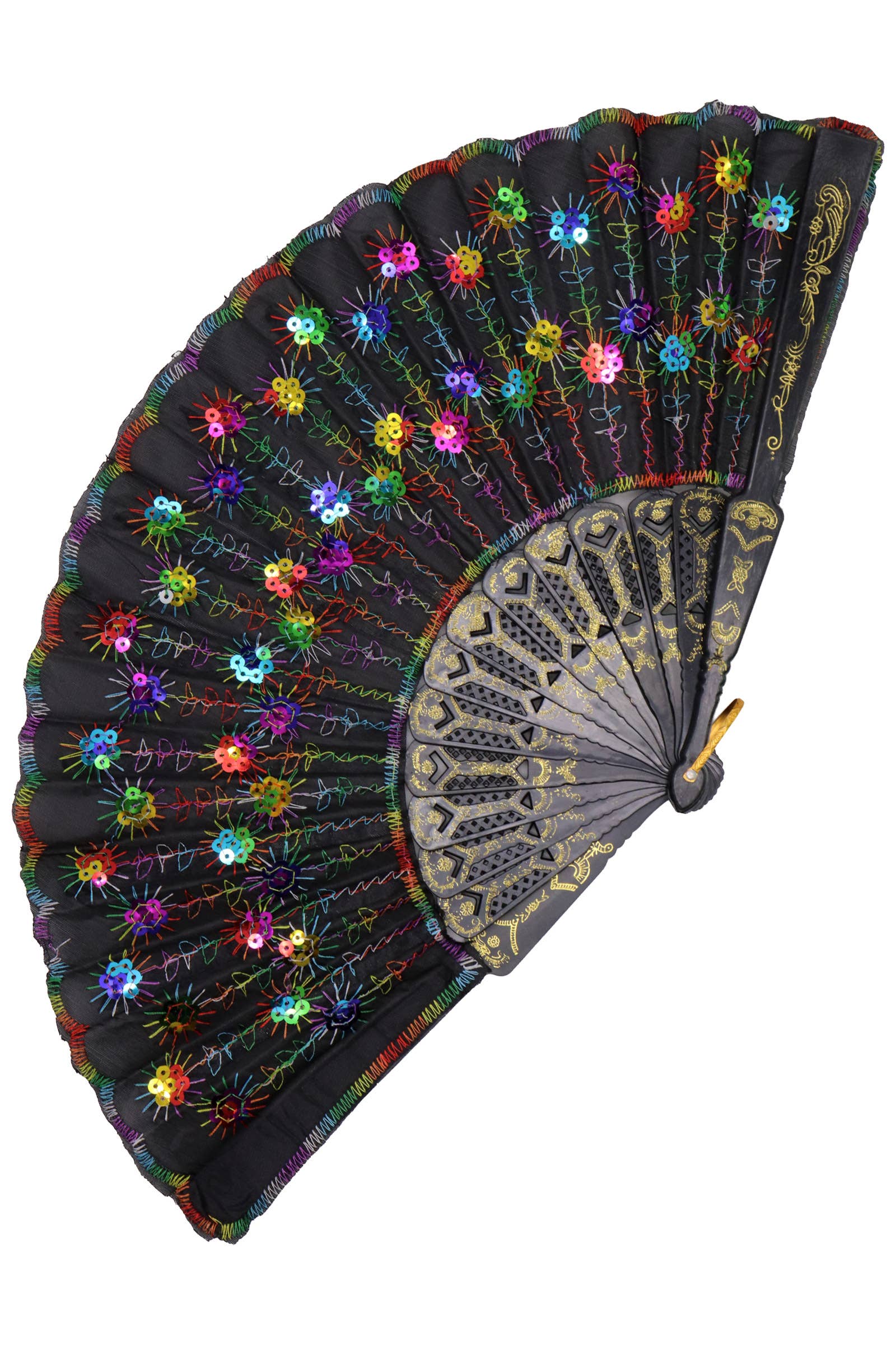 Assorted Black Floral Sequins Hand-held Folding Fan for wholesale on Faire3