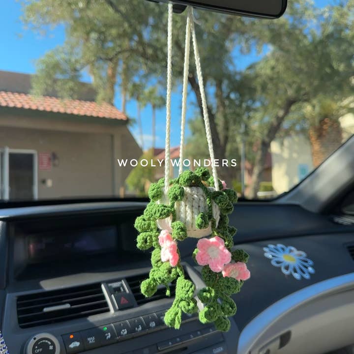 Anh2 LTD - Venta al por mayor Colgante decorativo para coche - Mujer - Espejo de coche para colgar a ganchillo con plantas suculentas, enredaderas