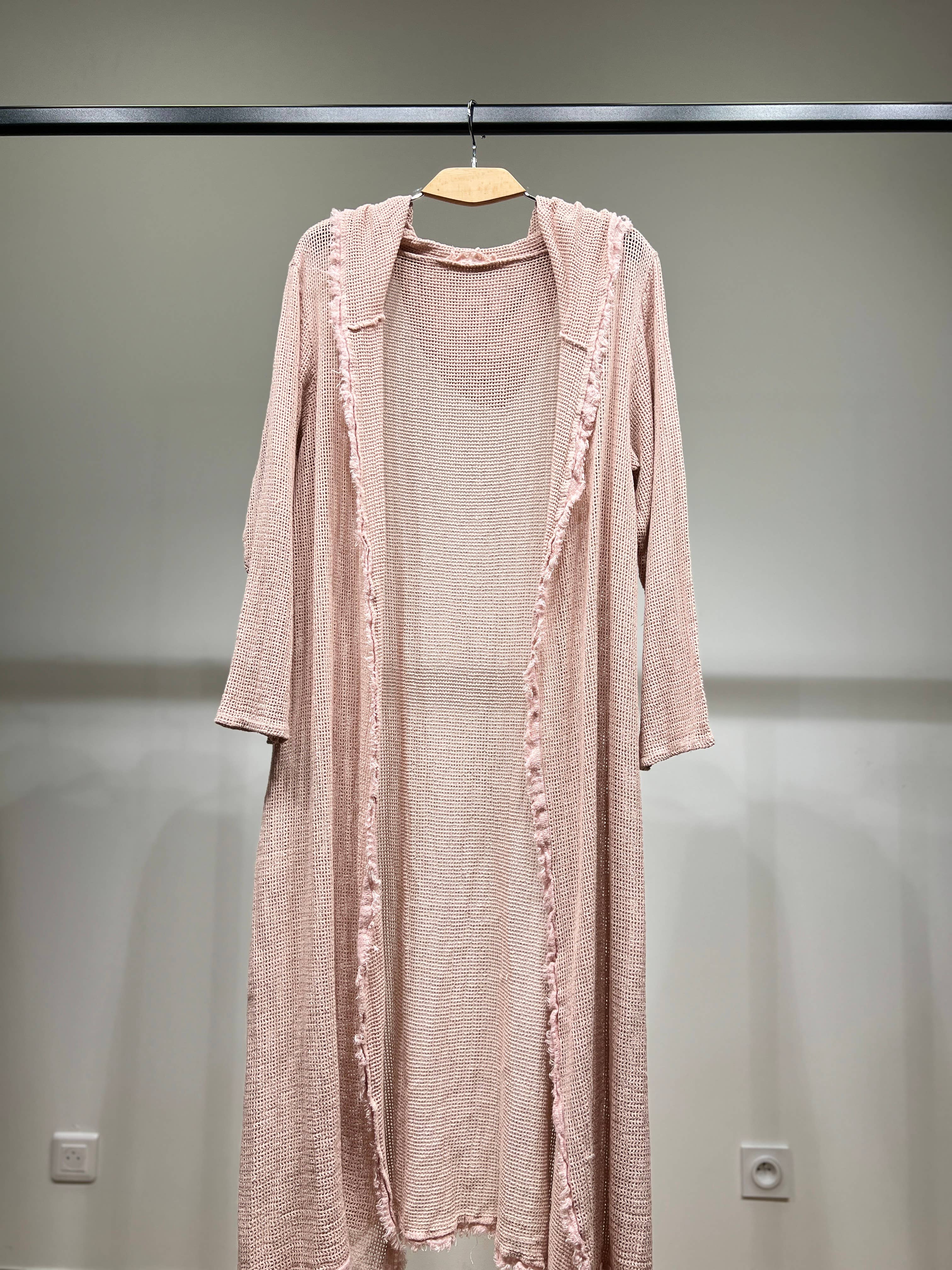 L'Emotion - Wholesale Kimono - Women's - Long Hooded Openwork Knit Fringed Effect Kimono 100% Cotton2