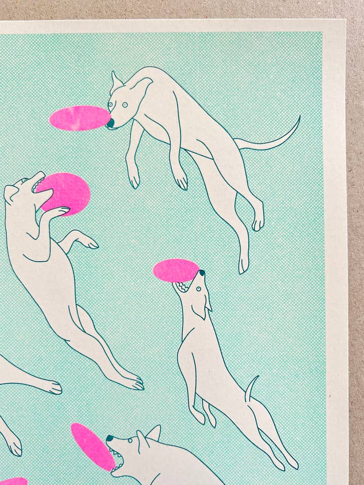 "Far Fetched" – Riso-Druck in Hellblau, Real- und Neonpink für den Großhandel von Strangford