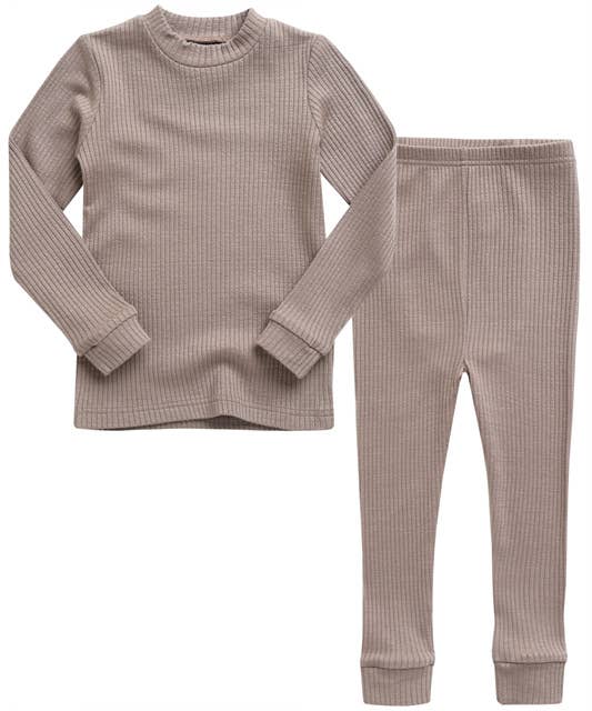 Rib Modal Ribbed knit Beige Long Sleeve Pjs for wholesale on Faire