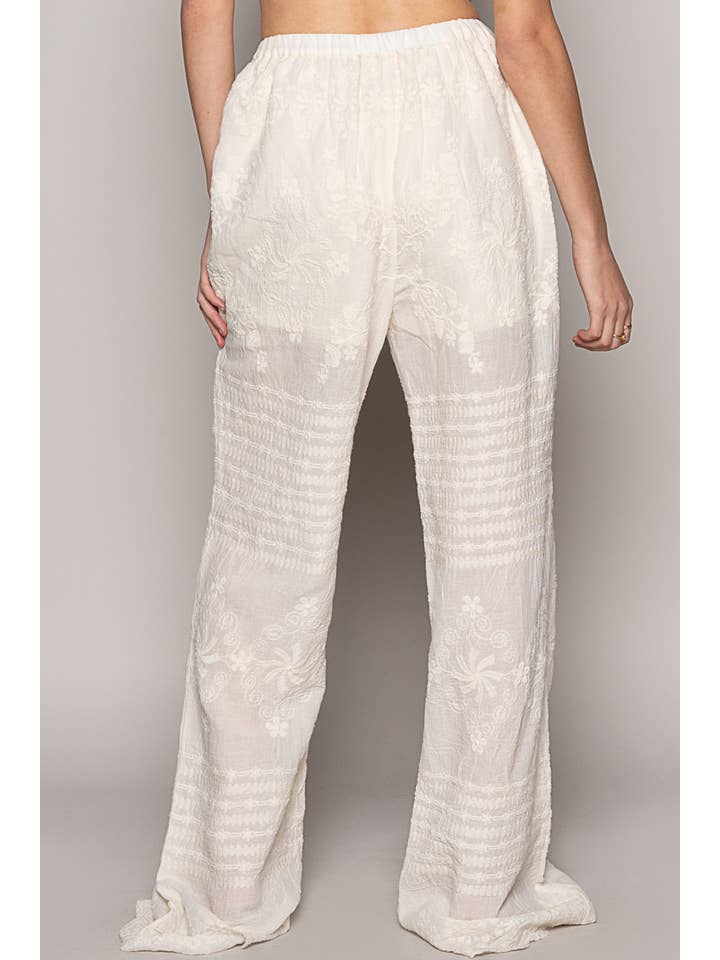 NATURAL Elastic waistband straight corchet pants for wholesale on Faire