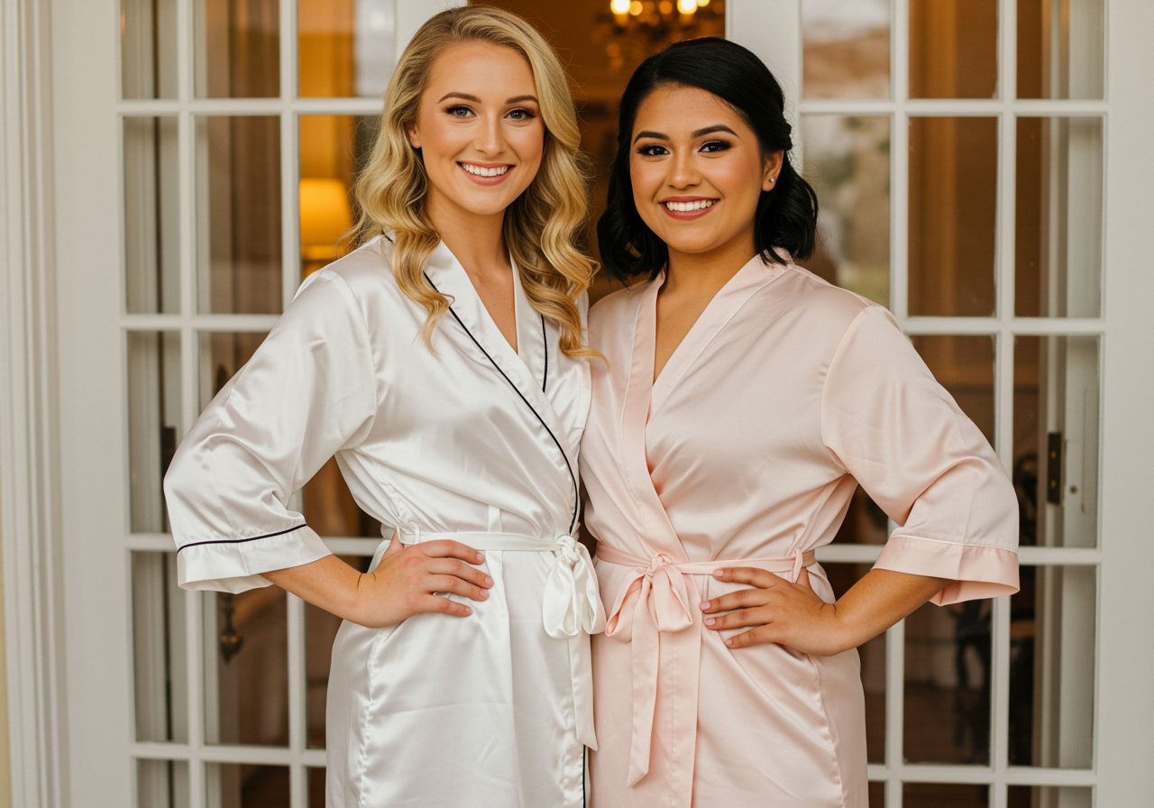 The Blissful - Vente Peignoir – femme - Peignoirs en satin personnalisés pour demoiselles d'honneur avec passepoil - Kimono sur mesure2