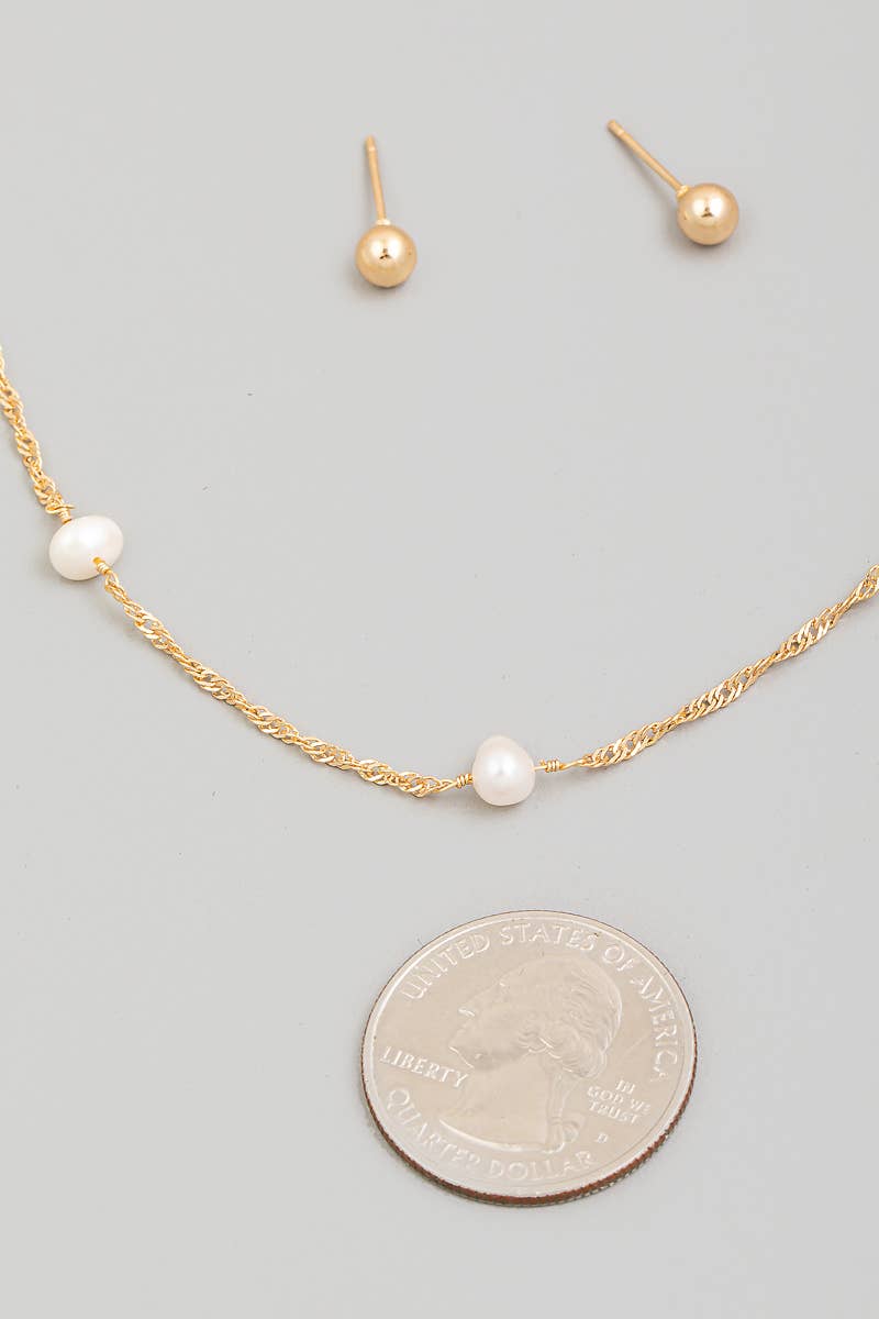 The Looks by Fame Accessories - Wholesale Jewelry Set - Pearly Bead Dainty Chain Necklace Set1