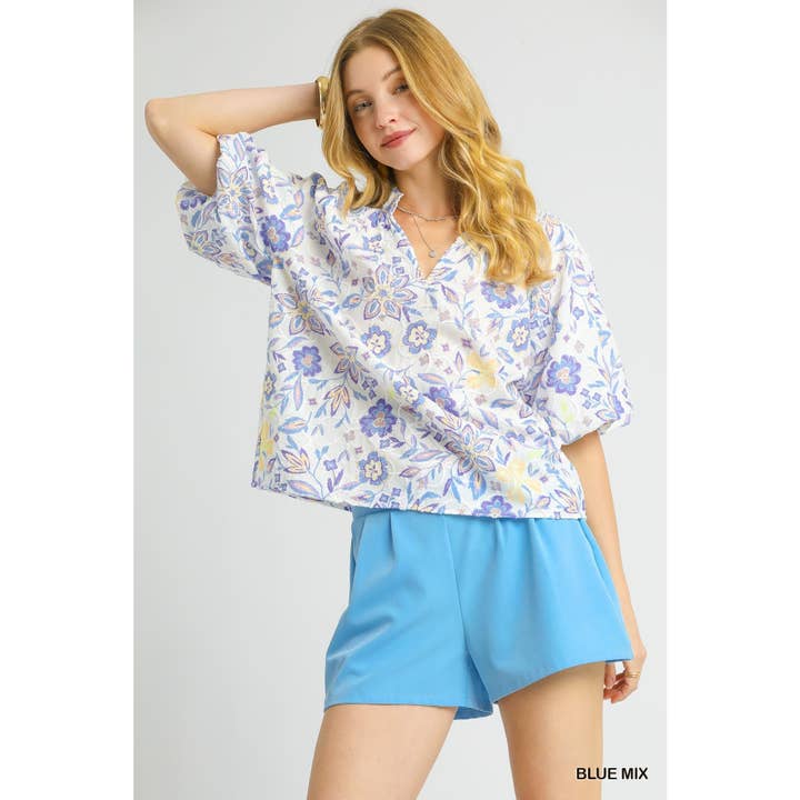 Floral Puff Sleeve Blouse for wholesale by STYLE USA