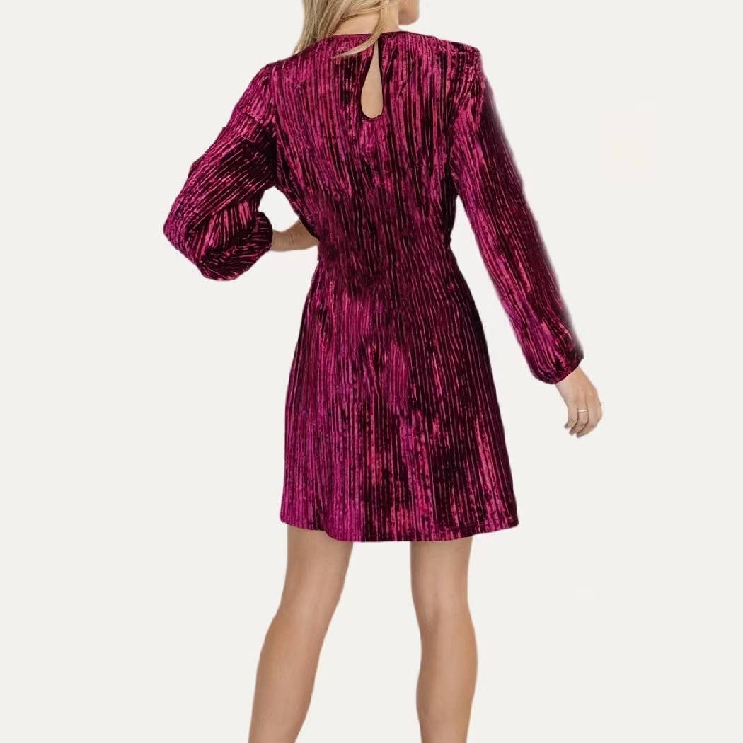 Bourgondië Romantische fluwelen mini-jurk met ronde hals voor groothandel op Faire1