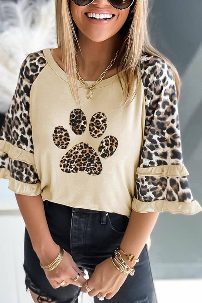 UNISHE - Wholesale Tunic - Women's - Leopard Print Half Sleeve Crew Neck Top KXOM998210