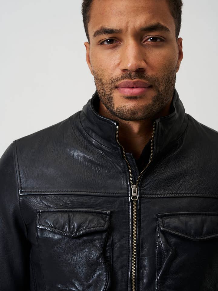 black Classic Men's Leather Jacket Stefano - Lamb Nappa Leather for wholesale on Faire4