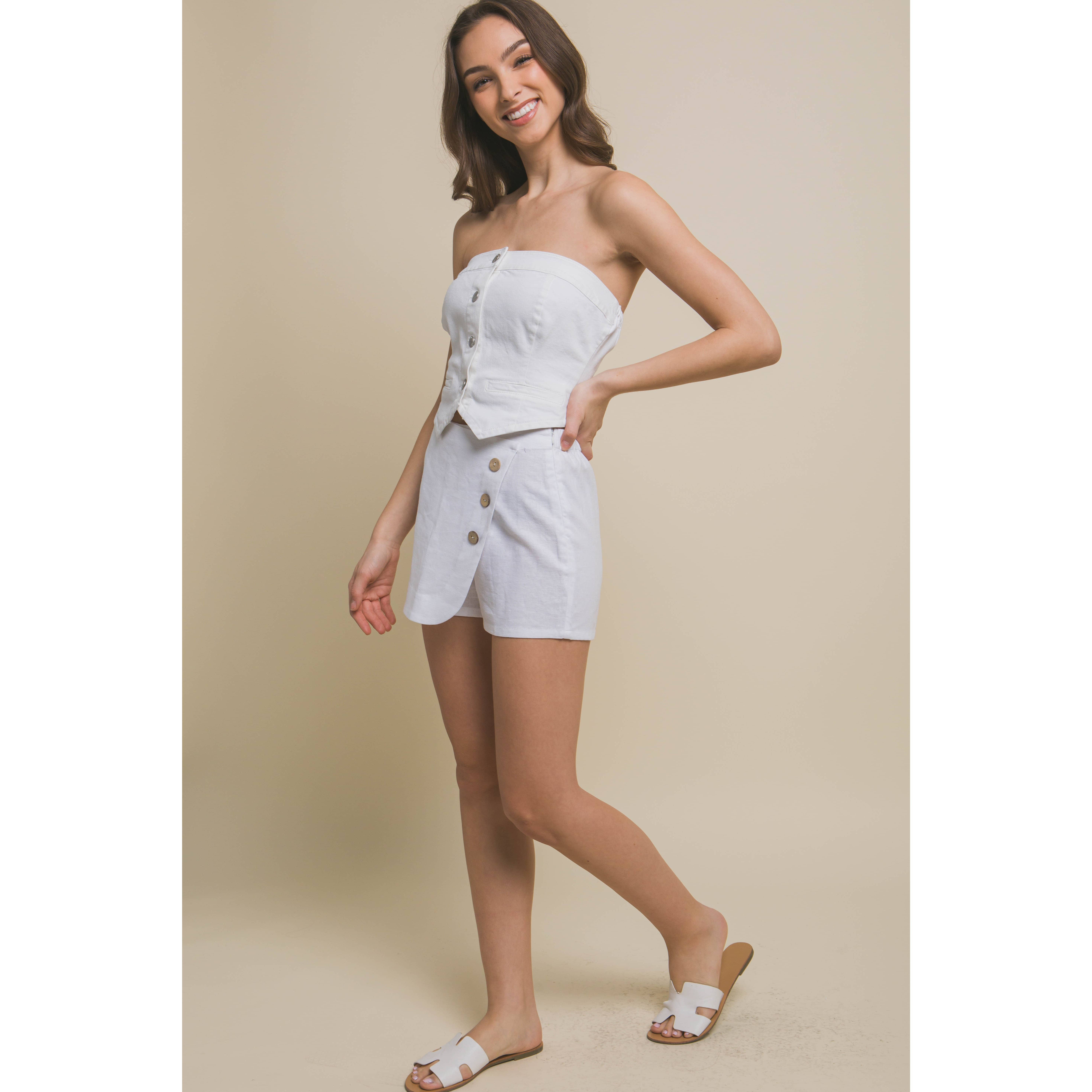 ITSSY - Venta al por mayor Falda pantalón - Mujer - Minifalda de lino con botones laterales11