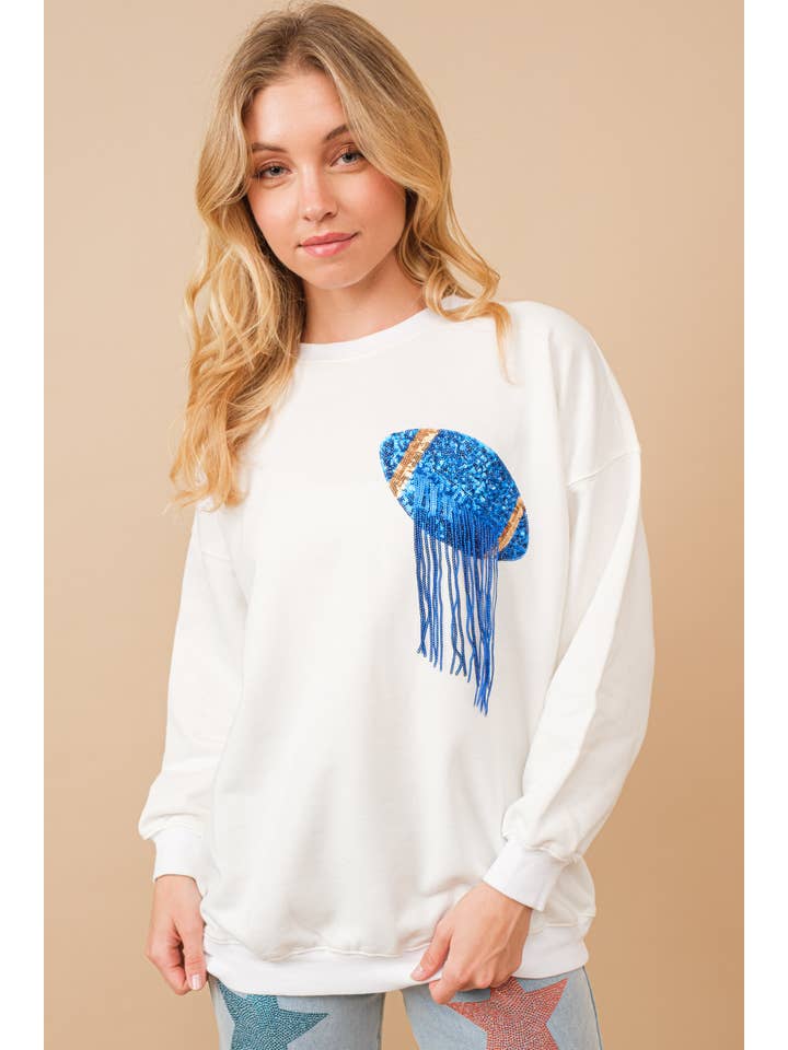 Blue B - Wholesale Sweatshirt - Women's - 34253T - Fleece Terry Football Sequin Fringe Sweatshirt1