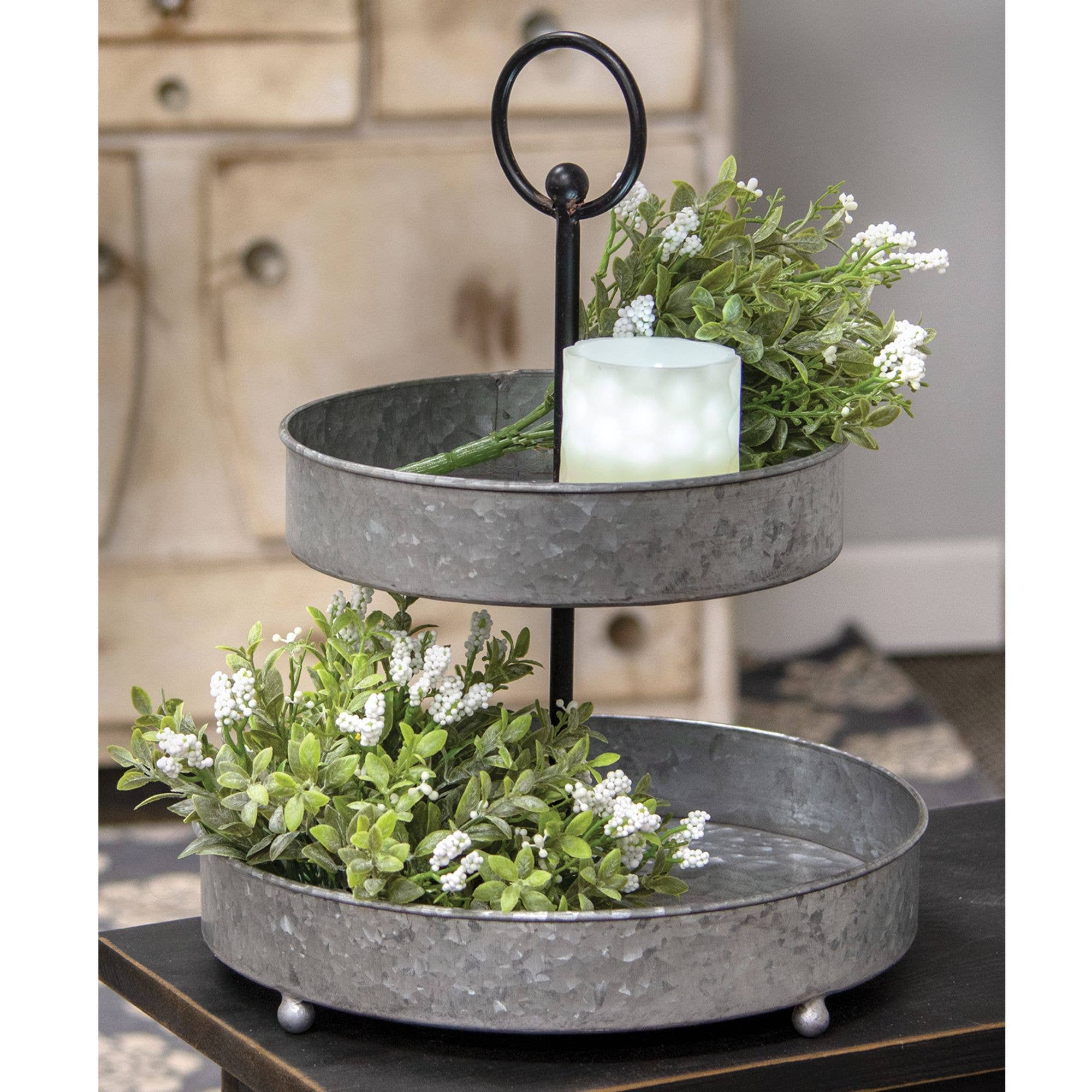 The Hearthside Collection - Wholesale Decorative Tray - Distressed Metal Two-Tiered Tray2