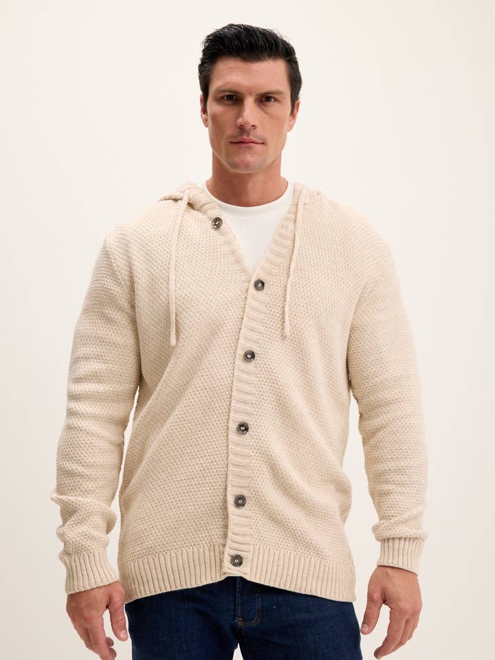Men's Full Button Up Waffled Cardigan - Beige for wholesale by Ron Tomson