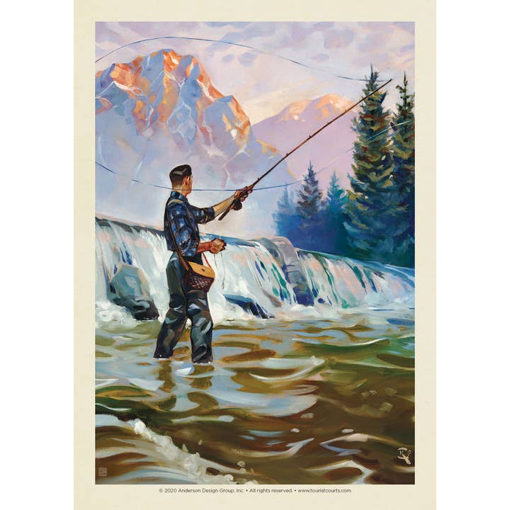 Classic Sportsman Fly Fishing Postcard for wholesale by Tourist Courts