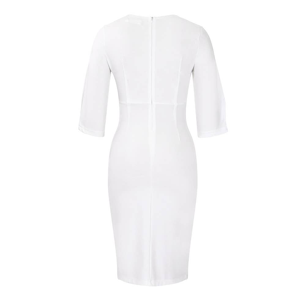 HIDDENBRAND - Wholesale Dress - Women's - Half Sleeves Midi Business Office Pencil Dress16