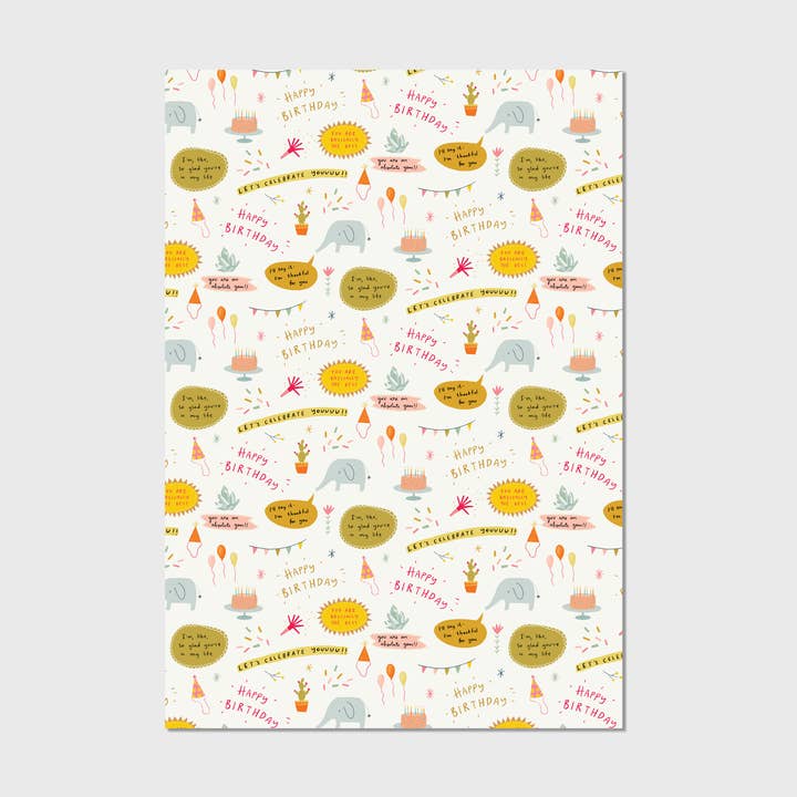 Grattis på födelsedagen omslagspapper - platta ark för wholesale av Abbie Ren Illustration